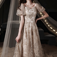 Cute lace short A line prom dress party dress - Thumbnail 4