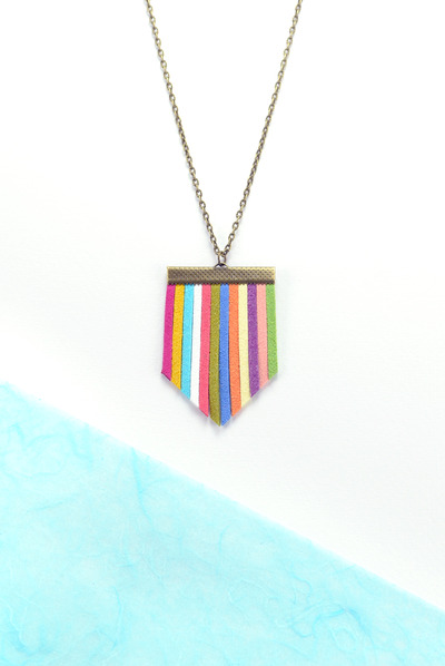 Large Confetti Colors Chevron Fringe Necklace