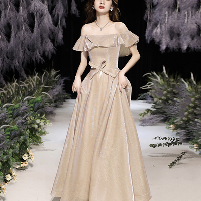 Shiny satin long a line prom dress party dress - Thumbnail 3