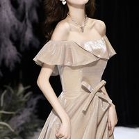 Shiny satin long A line prom dress party dress - Thumbnail 1