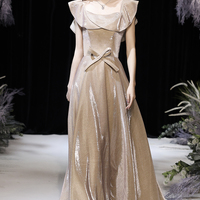 Shiny satin long A line prom dress party dress - Thumbnail 3