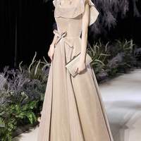 Shiny satin long A line prom dress party dress - Thumbnail 4