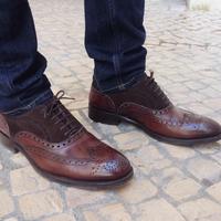 New Handmade Dark Brown Bespoke Wingtip Leather Suede Shoes - Thumbnail 1