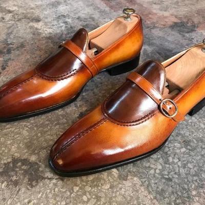 Hot sale two tone single monk strap shoes, handmade split toe party wear shoes