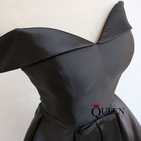 Black/Champagne Off-the-shoulder Satin A-line Short Prom Dress, Homecoming Dress With Lace-Up Back,1036 - Thumbnail 1