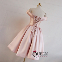 Black/Champagne Off-the-shoulder Satin A-line Short Prom Dress, Homecoming Dress With Lace-Up Back,1036 - Thumbnail 2