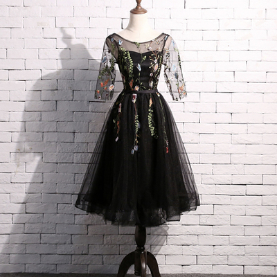 Cute lace short prom dress black homecoming dress,1037