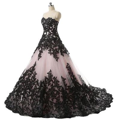 New gothic black pink lace appliques wedding dresses a line bridal ball gowns princess formal wedding occasion custom plus size,1042