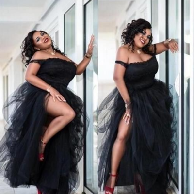 Off the shoulder sexy plus size black prom dresses - Thumbnail 4
