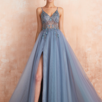 A-line beading prom dress with crystal - Thumbnail 4