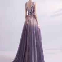Purple gradient tulle long A line prom dress evening dress - Thumbnail 6
