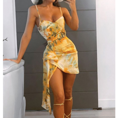 Women's printed sexy sling high waist dress