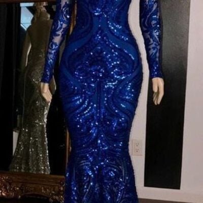 African prom dresses 2021 royal blue long sleeve graduation formal dress plus size evening gowns,1048