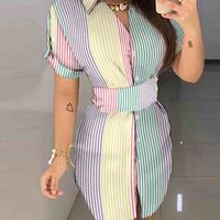 Women's Striped Short Sleeve Printed Dress - Thumbnail 2