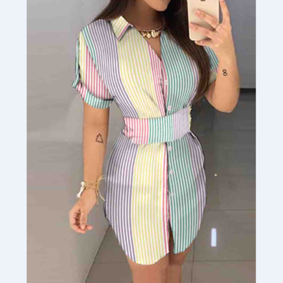 Women's striped short sleeve printed dress