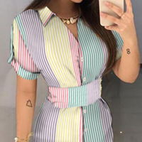Women's Striped Short Sleeve Printed Dress - Thumbnail 1