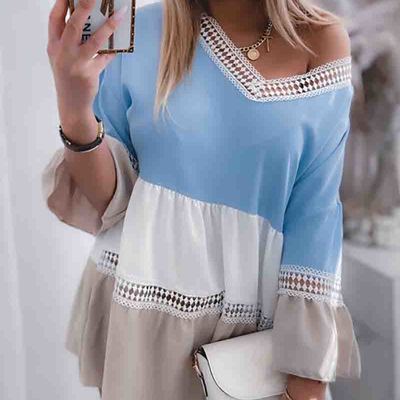 Loose women's long-sleeved v-neck chiffon top - Thumbnail 3