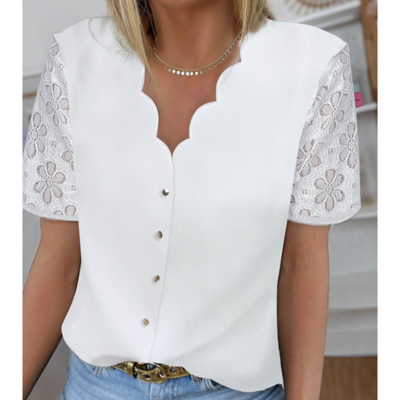 Women's lace stitching chiffon shirt