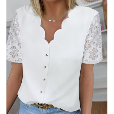 Women'S Lace Stitching Chiffon Shirt