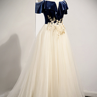 Cute tulle lace long A line prom dress evening dress - Thumbnail 3