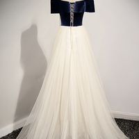 Cute tulle lace long A line prom dress evening dress - Thumbnail 4