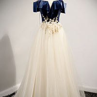 Cute tulle lace long A line prom dress evening dress - Thumbnail 5