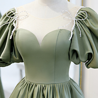 Green Satin Long A Line Prom Dress Evening Dress - Thumbnail 1
