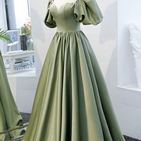Green Satin Long A Line Prom Dress Evening Dress - Thumbnail 3