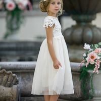 Ivory Lace Tulle Flower Girl Dresses,Cap Sleeves Cheap Flower Girl Dresses,1052 - Thumbnail 2