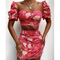 Women's Short Sleeve Printed Two-piece Set - Thumbnail 1