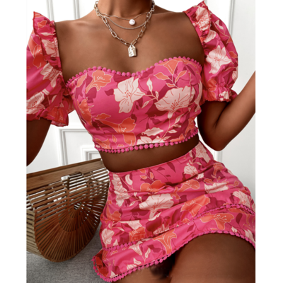 Women's short sleeve printed two-piece set