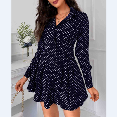 Design solid color long sleeve high waist dress