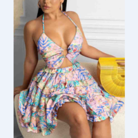 Sexy Women's Sling Sleeveless Printed Dress - Thumbnail 1