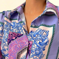 Women'S Long Sleeve Blue Print Blouse - Thumbnail 1