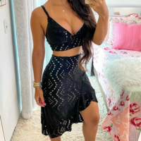 Sling V-Neck Women's Solid Color Two-piece Dress - Thumbnail 2