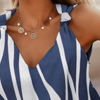 V-Neck Blue Striped Print Casual Vest Top - Thumbnail 1