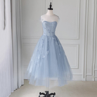 Blue tulle lace short A line prom dress party dress - Thumbnail 5