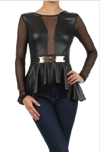 Black Leather Peplum Top