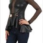 Black Leather Peplum Top - Thumbnail 2