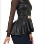 Black Leather Peplum Top - Thumbnail 3