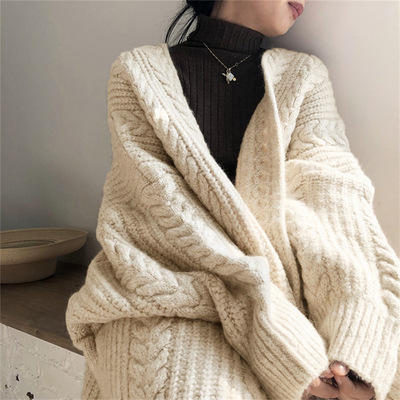 Retro Cable Knitted Longline Thick Cardigan