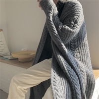 Retro Cable Knitted Longline Thick Cardigan - Thumbnail 8