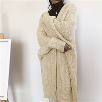 Retro Cable Knitted Longline Thick Cardigan - Thumbnail 5