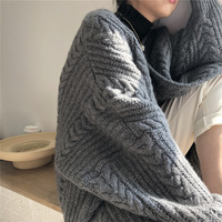 Retro Cable Knitted Longline Thick Cardigan - Thumbnail 7
