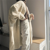 Retro Cable Knitted Longline Thick Cardigan - Thumbnail 4