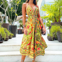 Sling V-Neck Women'S Print Dress - Thumbnail 2