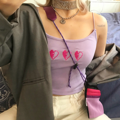 Love heart embroidery tank top