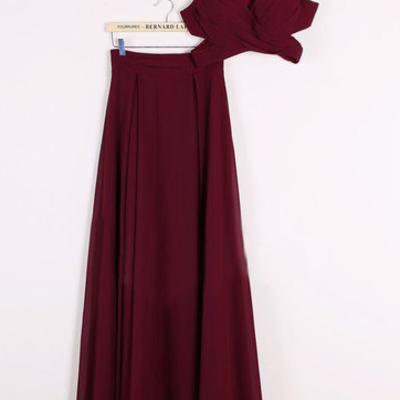 Sexy burgundytwo piece prom dresses, 2 piece bridesmaid dress - Thumbnail 4