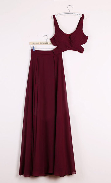 Sexy BurgundyTwo Piece Prom Dresses, 2 Piece Bridesmaid Dress