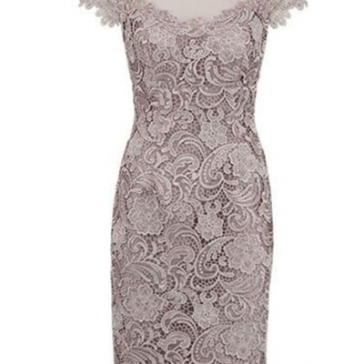 Cap sleeves short lace mother of the bride dress - Thumbnail 5